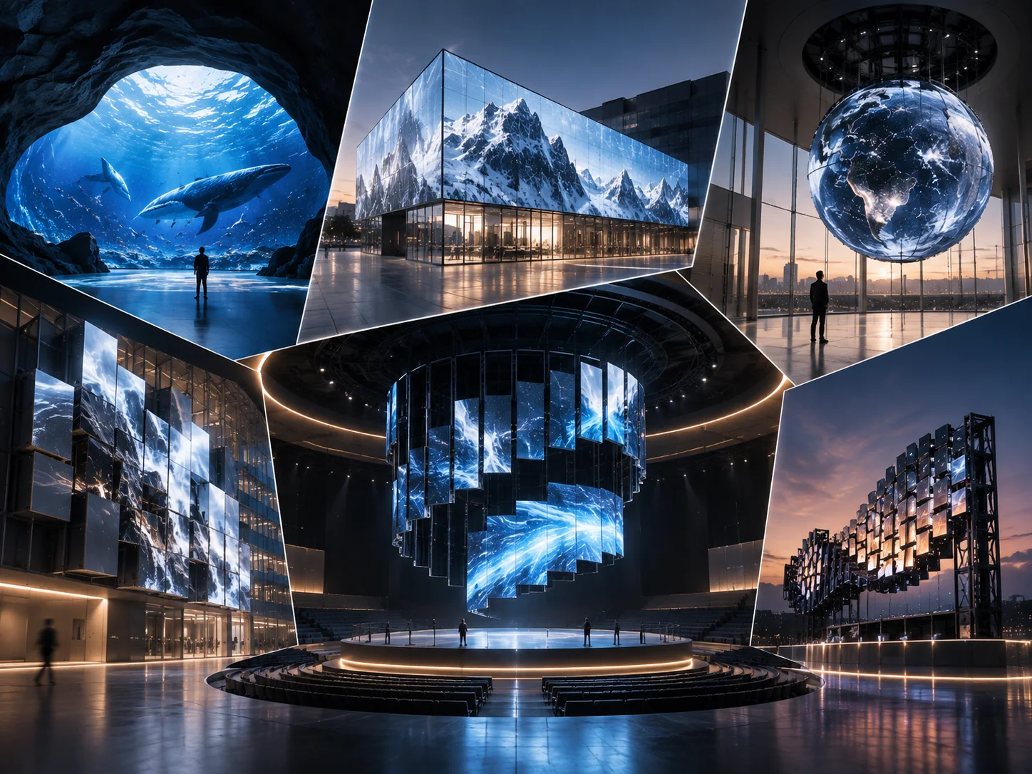 Complex LED engineering portfolio by Spectrum Display — immersive theater, glass facade, ceiling and mechanical LED installations