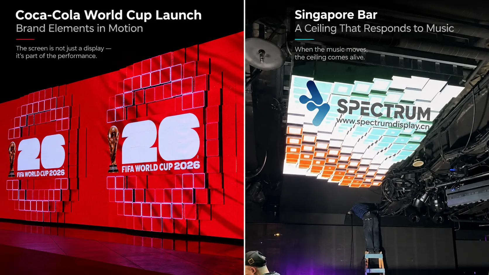 Coca-Cola World Cup launch kinetic LED display and Singapore bar ceiling kinetic screen - Spectrum Display project cases
