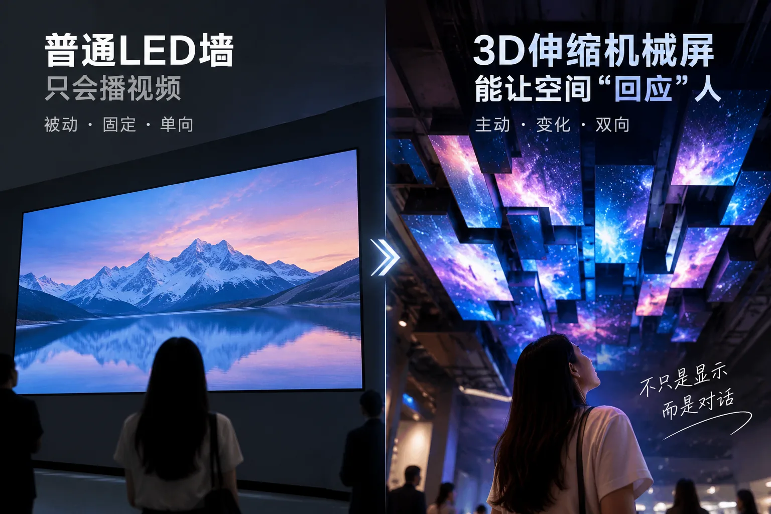 Kinetic LED screen that lets a space respond to people - Spectrum Display 3D mechanical LED display