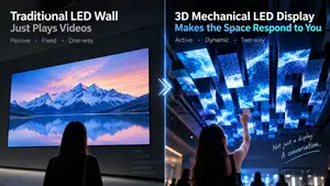 Standard LED wall versus 3D kinetic LED screen: passive one-way playback compared with active two-way response - Spectrum Display