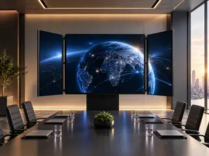 Spectrum Display LED Lift & Fold All-in-One Display - a 135-inch seamless LED giant screen unfolding from its integrated flight-case structure for a hotel ballroom product launch